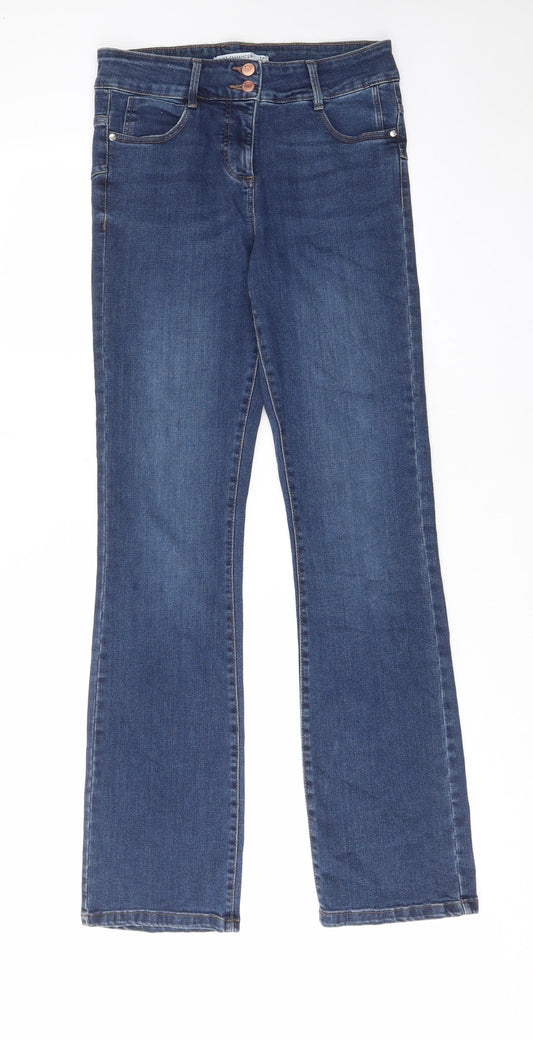 NEXT Womens Blue Cotton Bootcut Jeans Size 10 L33 in Regular Zip - Pockets, Belt Loops