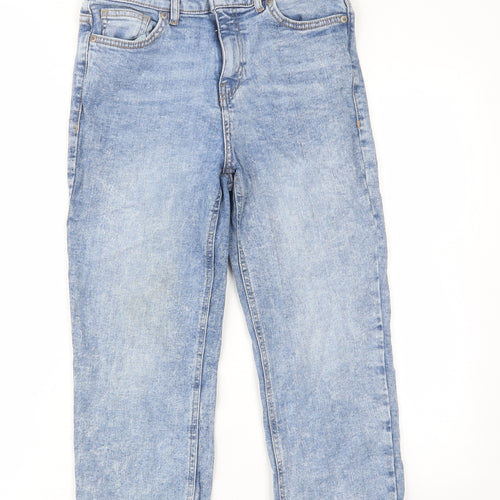 F&F Womens Blue Cotton Cropped Jeans Size 10 L20 in Regular Zip - Pockets, Belt Loops