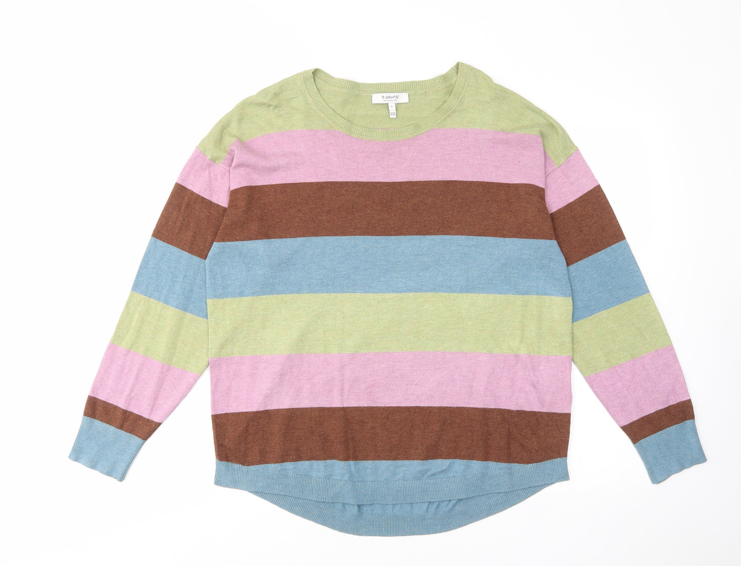 b.young Womens Multicoloured Crew Neck Striped Viscose Pullover Jumper Size L