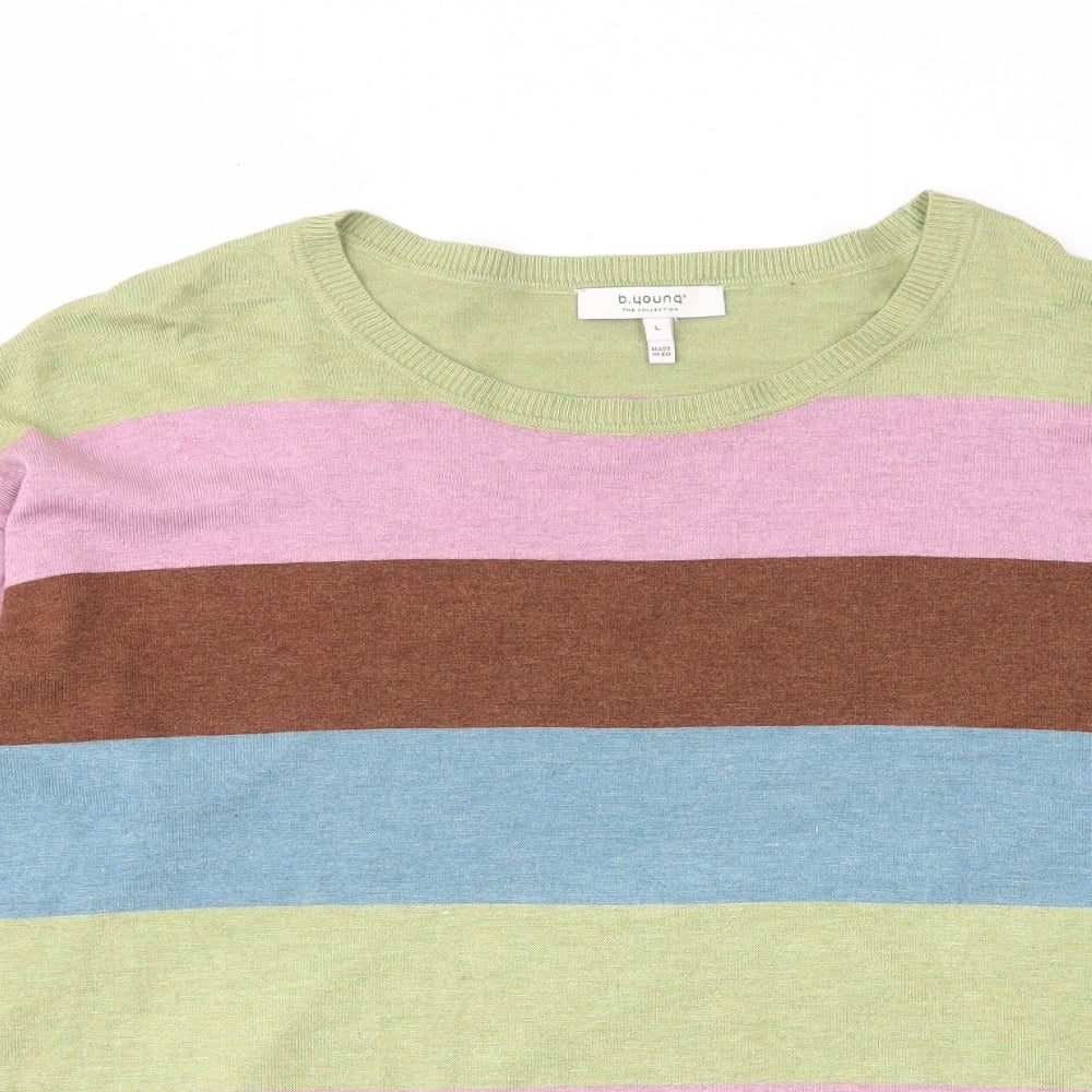 b.young Womens Multicoloured Crew Neck Striped Viscose Pullover Jumper Size L