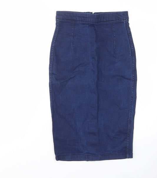 Zara Womens Blue Cotton Straight & Pencil Skirt Size XS Zip