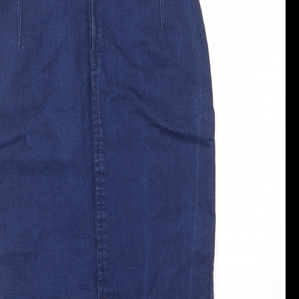 Zara Womens Blue Cotton Straight & Pencil Skirt Size XS Zip