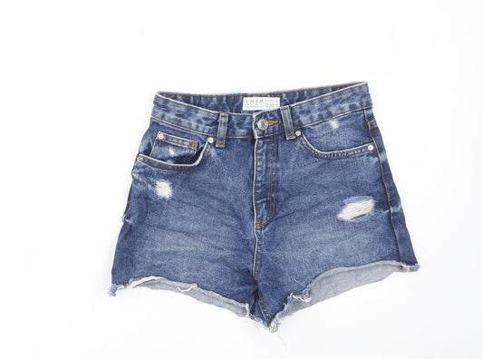 Denim & Co. Womens Blue Cotton Basic Shorts Size 6 L3 in Regular Zip - Pockets, Distressed