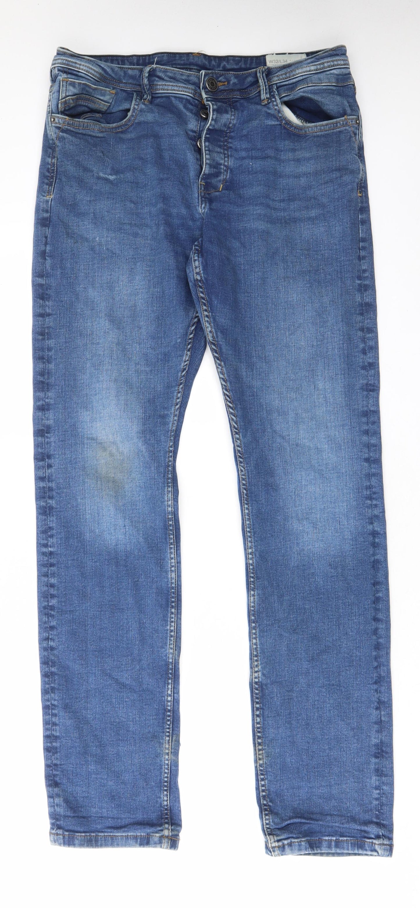 Denim & Co. Mens Blue Cotton Straight Jeans Size 32 in L34 in Regular Button - Pockets, Belt Loops