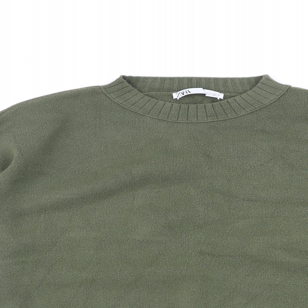 Zara Womens Green Round Neck Viscose Pullover Jumper Size L