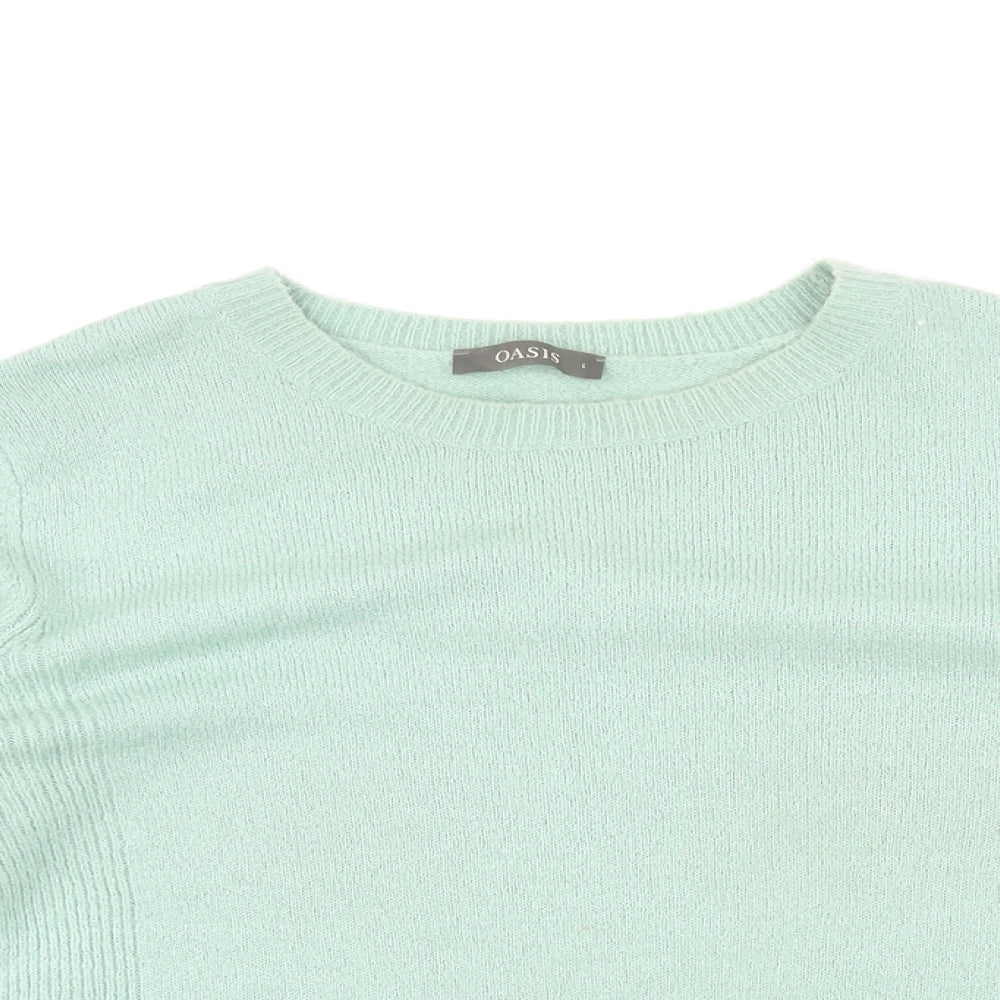 Oasis Womens Green Round Neck Acrylic Pullover Jumper Size L