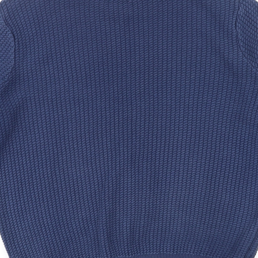 Marks and Spencer Mens Blue Round Neck Cotton Pullover Jumper Size M Long Sleeve