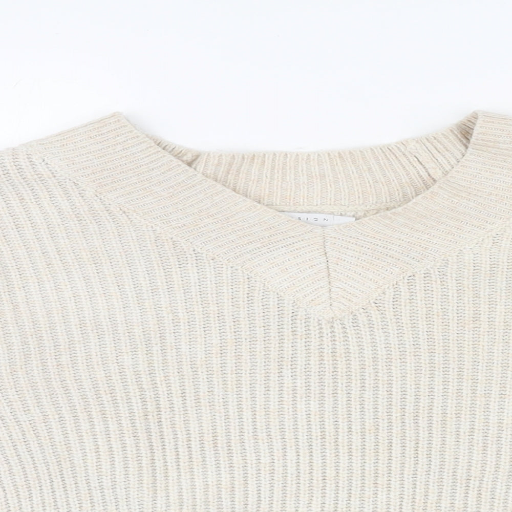 ASOS Womens Beige V-Neck Polyester Pullover Jumper Size 8