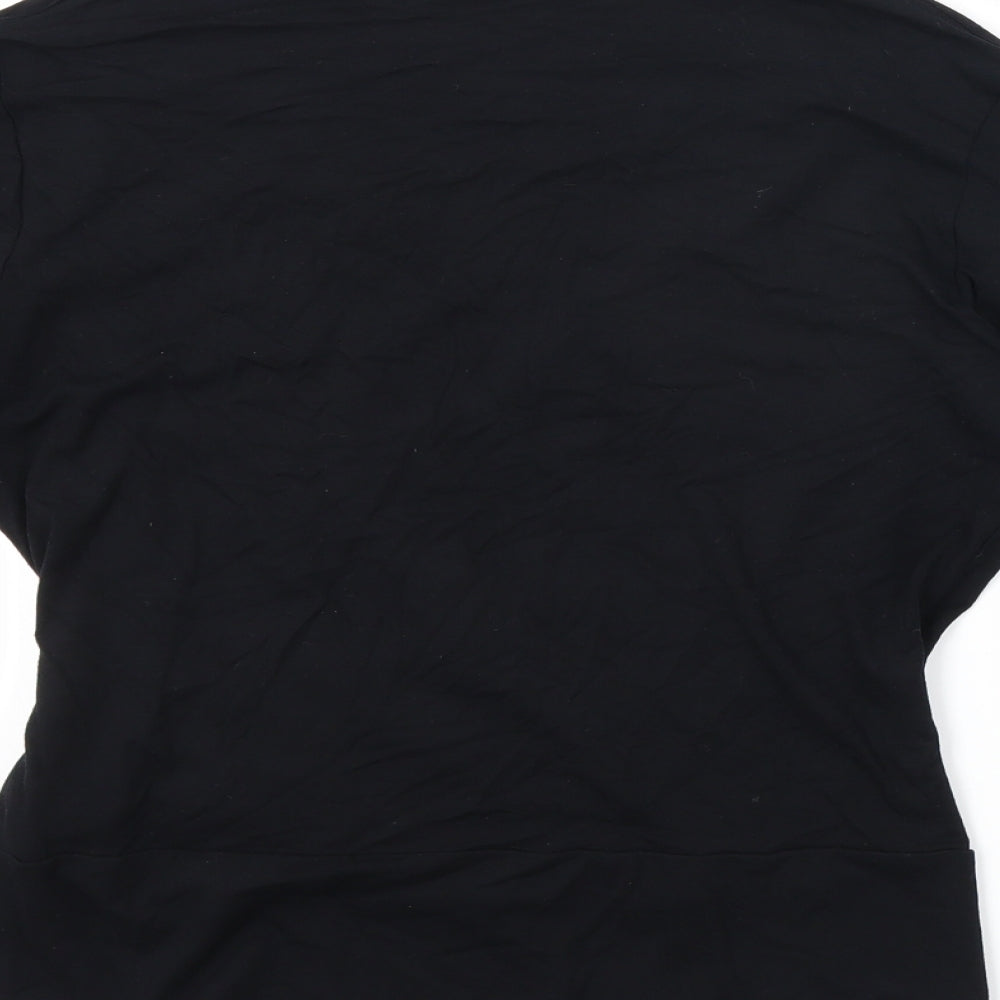 Marks and Spencer Womens Black Viscose Basic T-Shirt Size 12 V-Neck - Wrap Front Detail