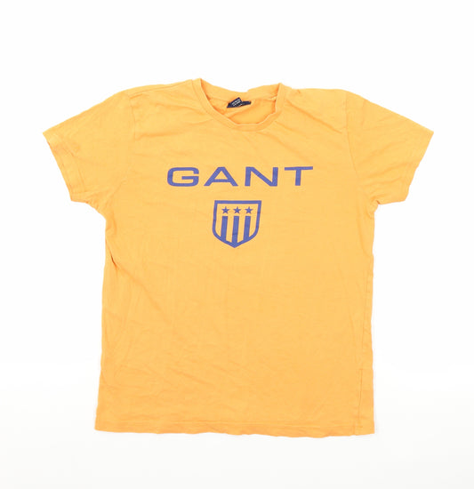 GANT Boys Orange 100% Cotton Basic T-Shirt Size 11-12 Years Crew Neck Pullover - Logo