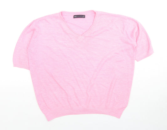 Marks and Spencer Womens Pink Acrylic Jersey T-Shirt Size XS Round Neck
