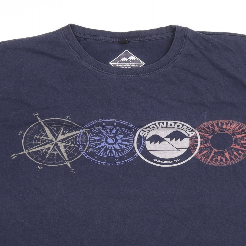 Snowdonia Mens Blue Cotton T-Shirt Size 2XL Round Neck - Mountain Compass