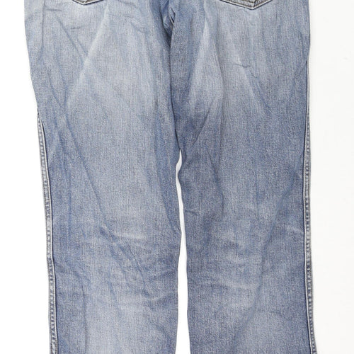Wrangler Mens Blue Cotton Straight Jeans Size 32 in L30 in Regular Zip
