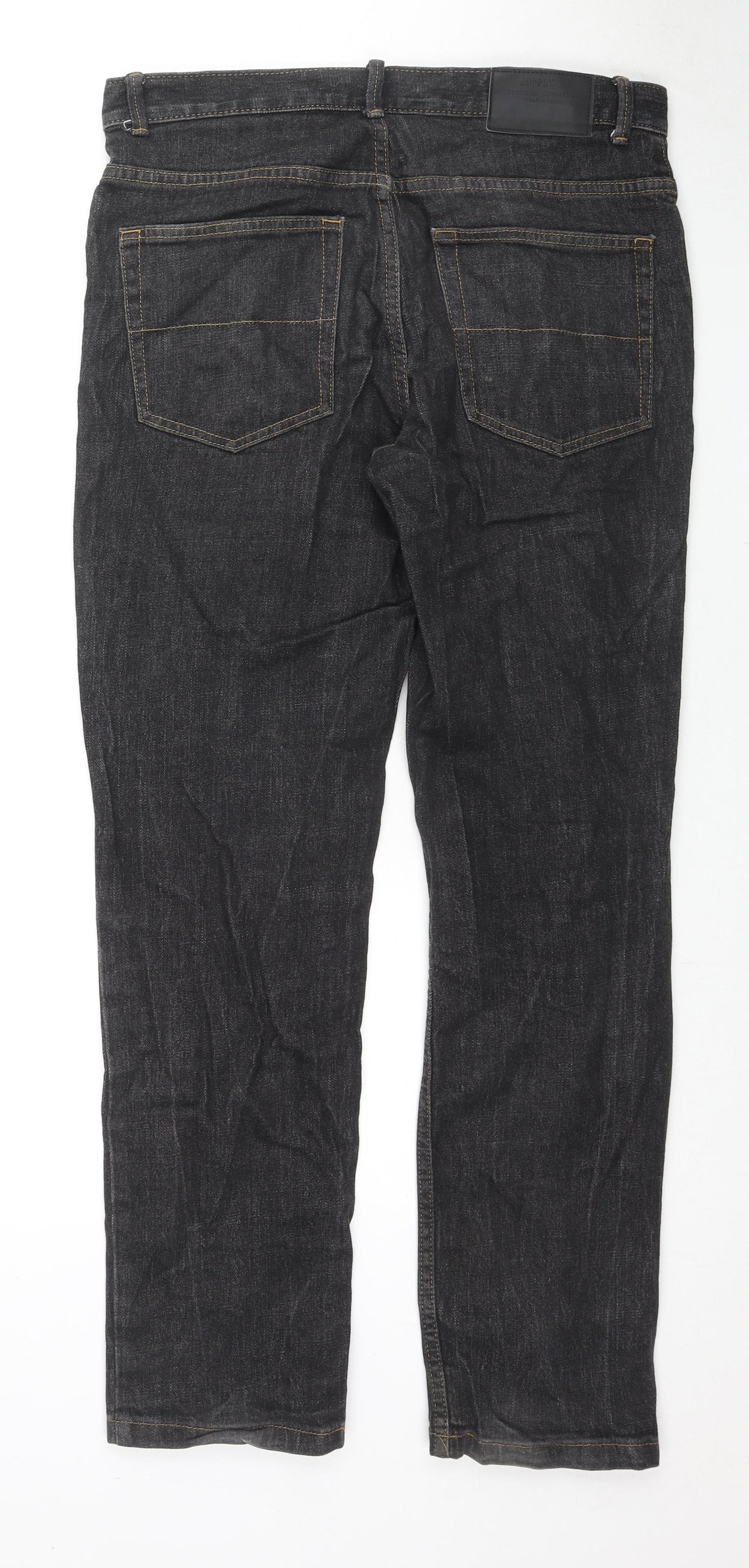 TU Mens Black Cotton Straight Jeans Size 32 in L32 in Regular Zip