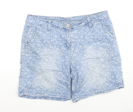 George Womens Blue Floral Cotton Hot Pants Shorts Size 10 L6 in Regular Zip