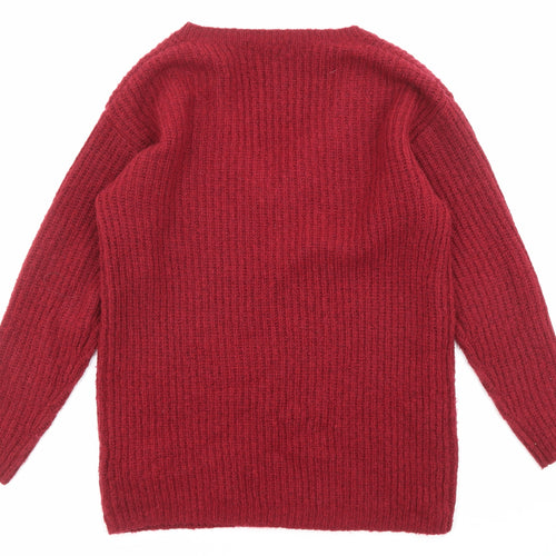 Marks and Spencer Womens Red V-Neck Acrylic Pullover Jumper Size 8
