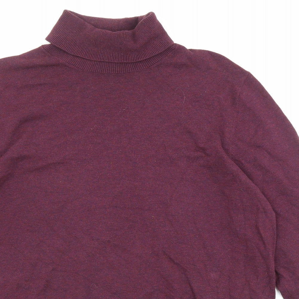 Marks and Spencer Mens Pink Roll Neck Cotton Pullover Jumper Size M Long Sleeve