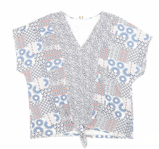 Cotton Traders Womens Multicoloured Geometric Viscose Basic Blouse Size 16 V-Neck