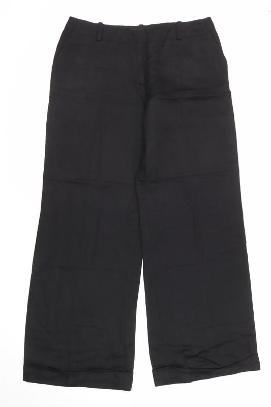 Coast Womens Black Polyester Trousers Size 14 L30 in Regular Zip - Pockets