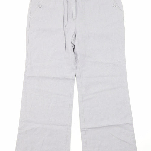 EWM Womens Grey Linen Trousers Size 14 L27 in Regular Zip - Pockets, Button closure