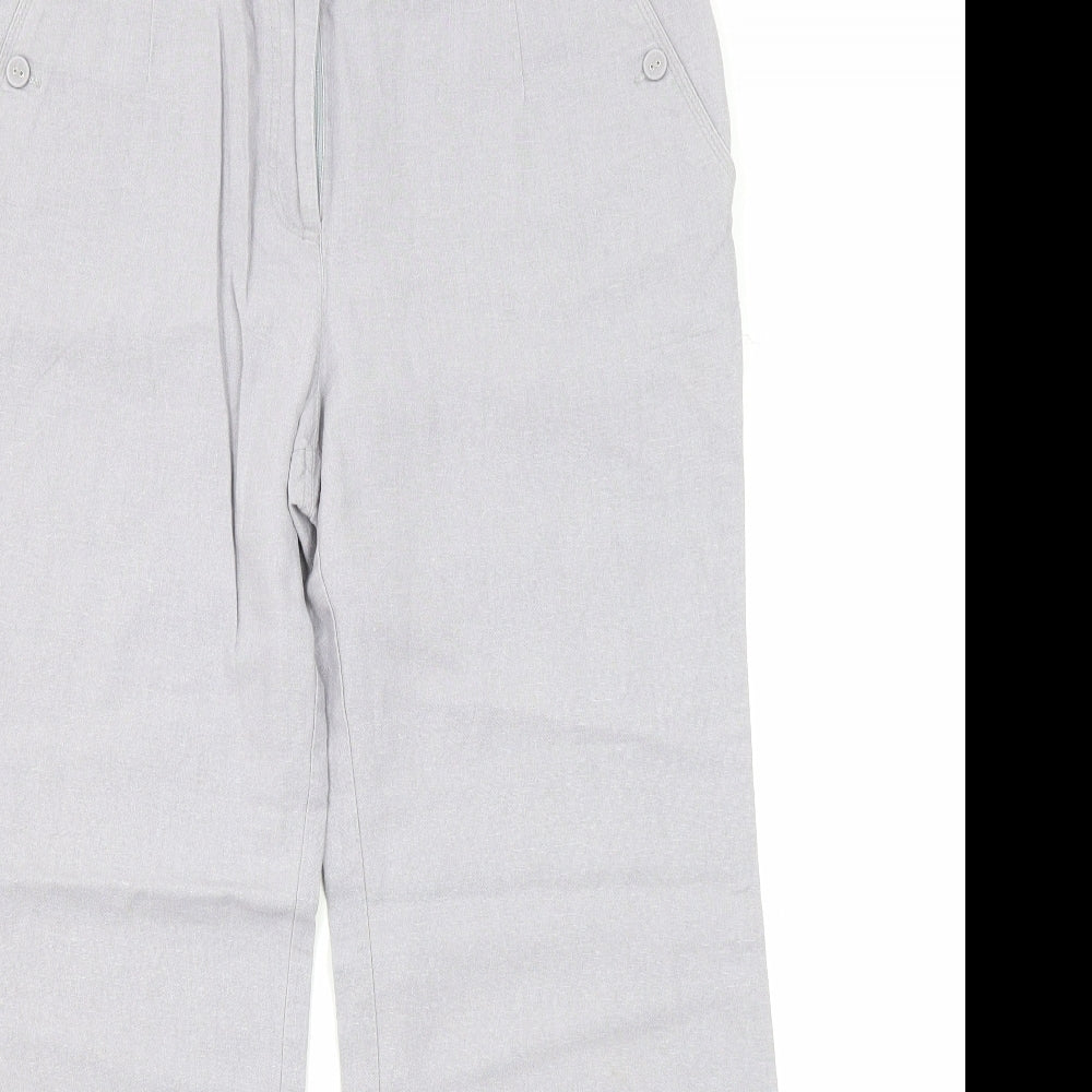 EWM Womens Grey Linen Trousers Size 14 L27 in Regular Zip - Pockets, Button closure