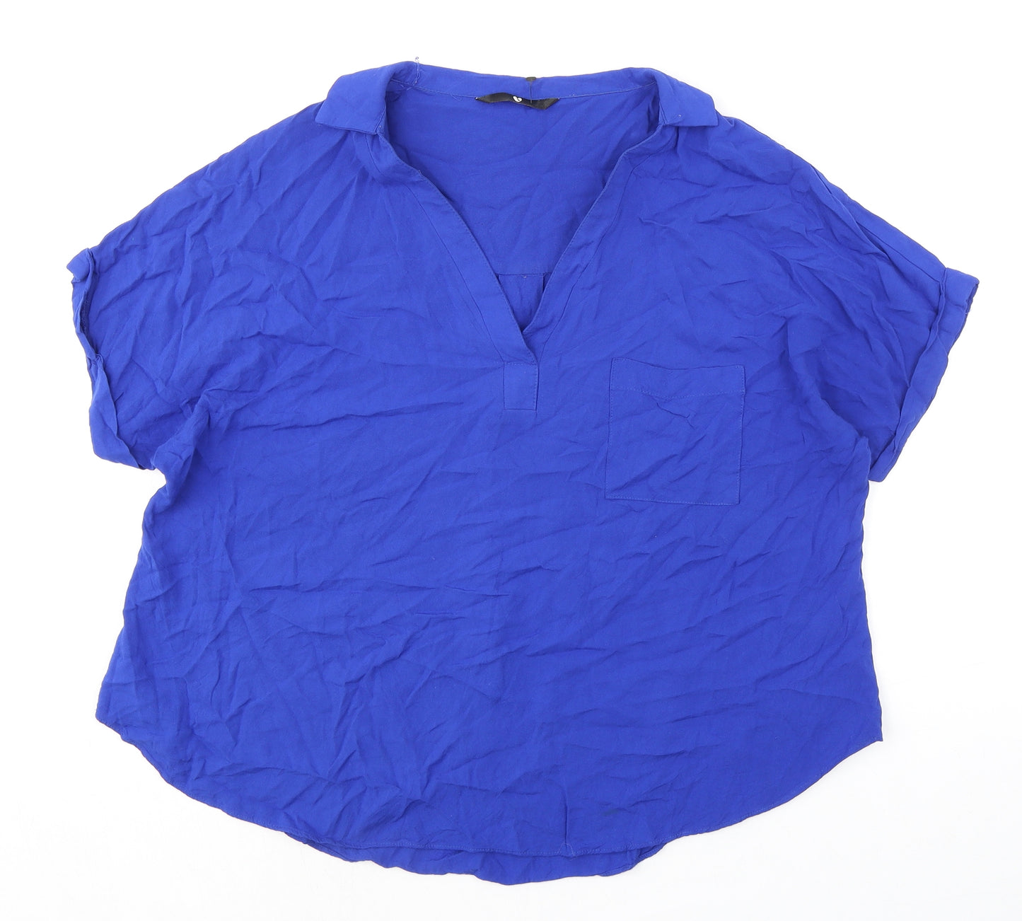 Very Womens Blue Viscose Basic Blouse Size 18 V-Neck - Pocket