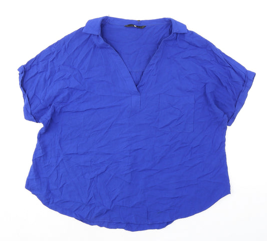 Very Womens Blue Viscose Basic Blouse Size 18 V-Neck - Pocket