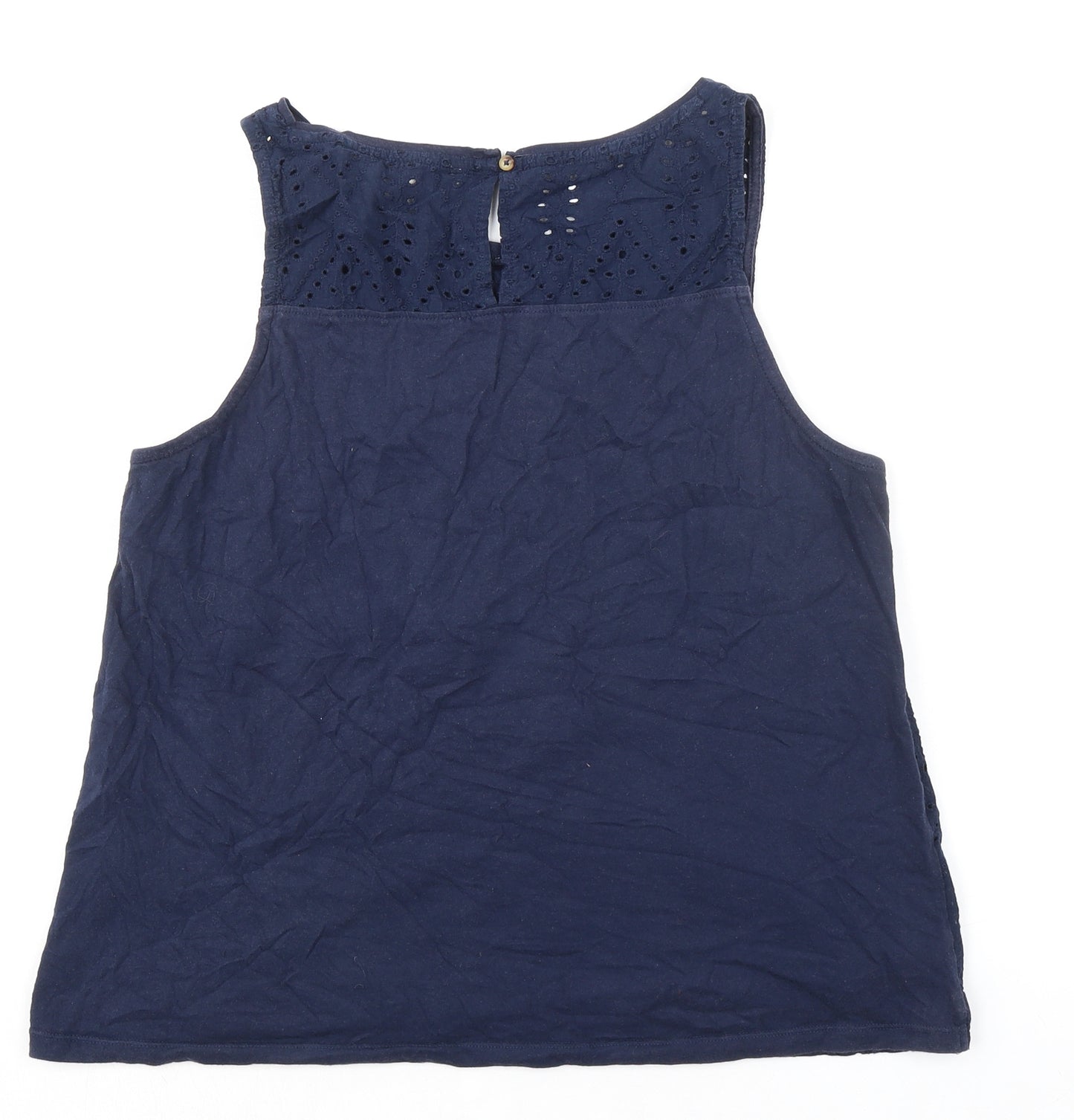 TOM TAILOR Womens Blue Cotton Basic Tank Size L Boat Neck - Broderie Anglaise