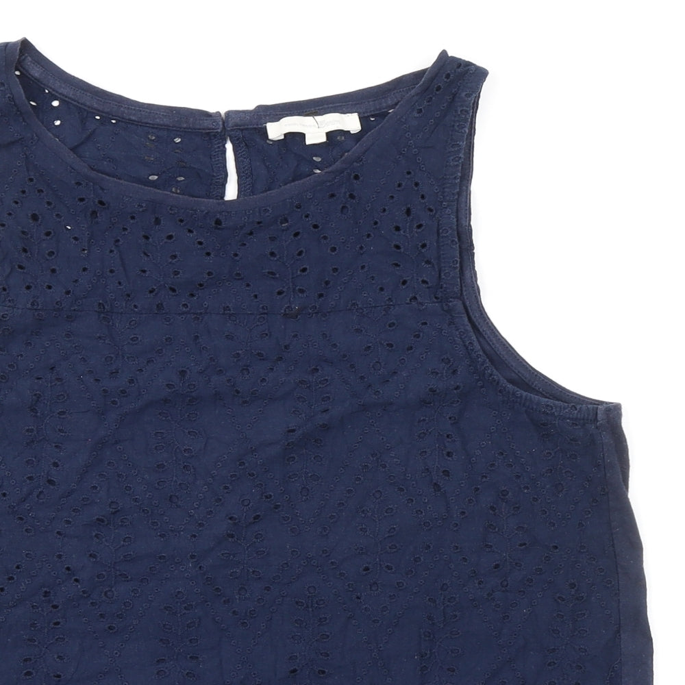 TOM TAILOR Womens Blue Cotton Basic Tank Size L Boat Neck - Broderie Anglaise