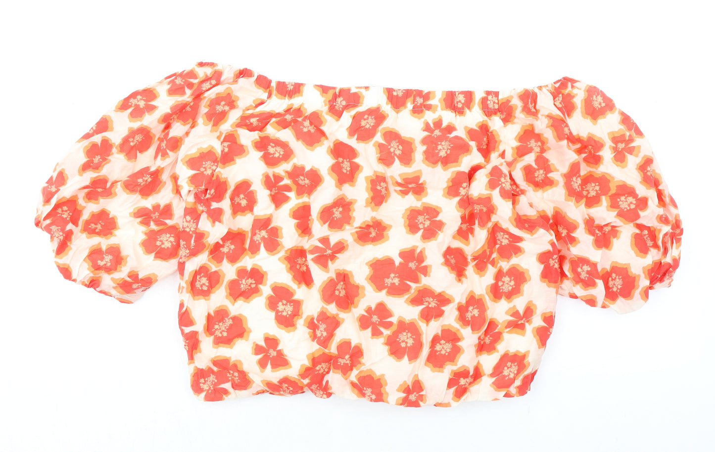 Mint Velvet Womens Orange Floral Lyocell Basic Blouse Size 12 Off the Shoulder