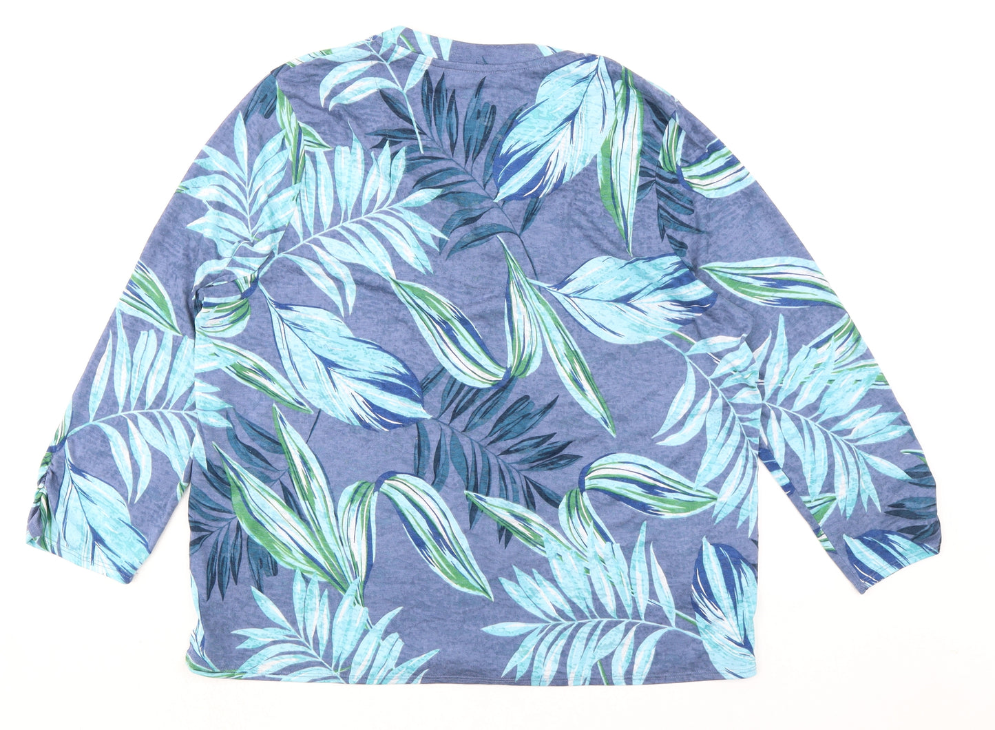 Marks and Spencer Womens Blue Geometric Polyester Basic Blouse Size 18 V-Neck - Palm Pattern