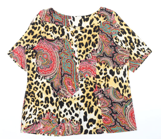 George Simonton Womens Multicoloured Animal Print Polyester Basic Blouse Size L Boat Neck