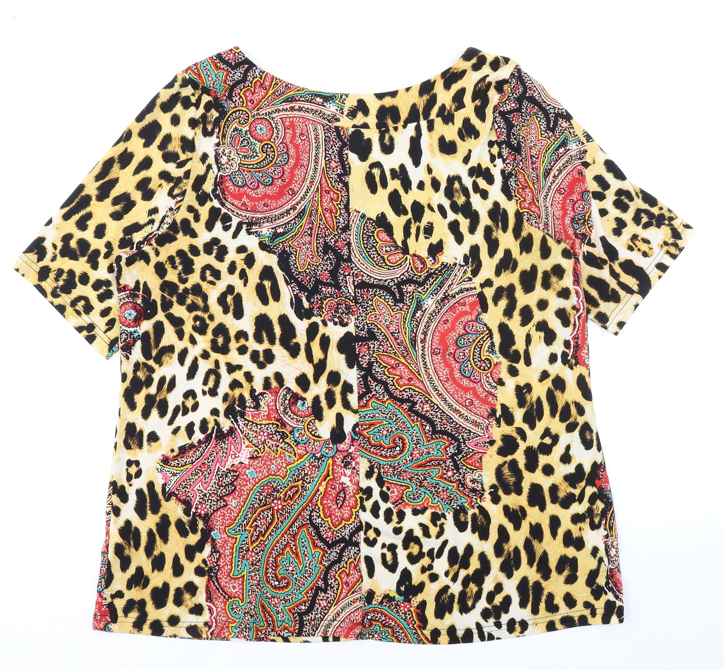 George Simonton Womens Multicoloured Animal Print Polyester Basic Blouse Size L Boat Neck