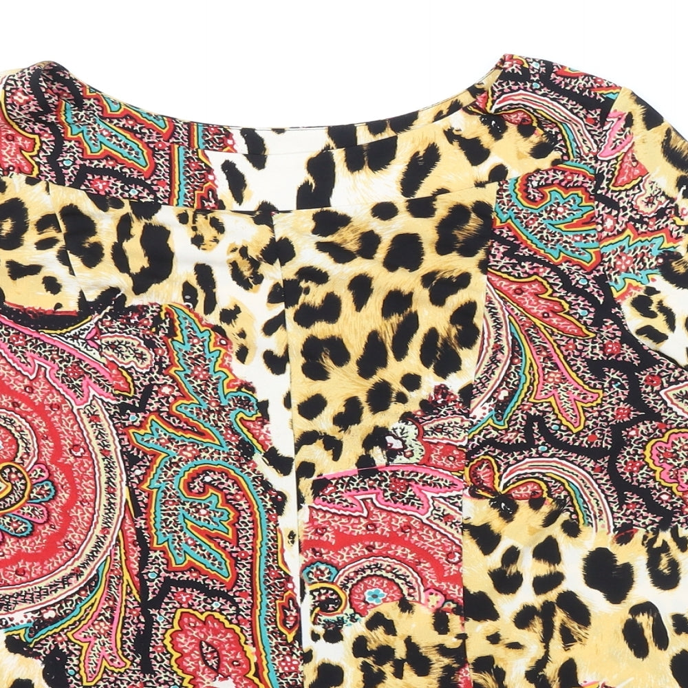 George Simonton Womens Multicoloured Animal Print Polyester Basic Blouse Size L Boat Neck