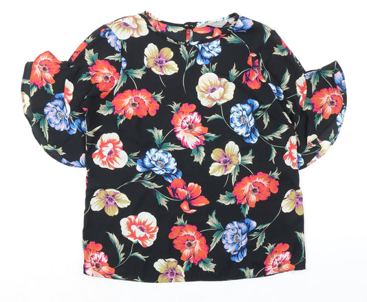 Dorothy Perkins Womens Multicoloured Floral Polyester Basic Blouse Size 8 Round Neck - Ruffled Sleeves