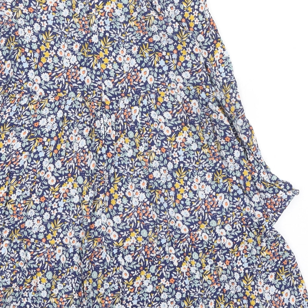 John Lewis Girls Blue Floral Viscose A-Line Size 8 Years Round Neck Zip