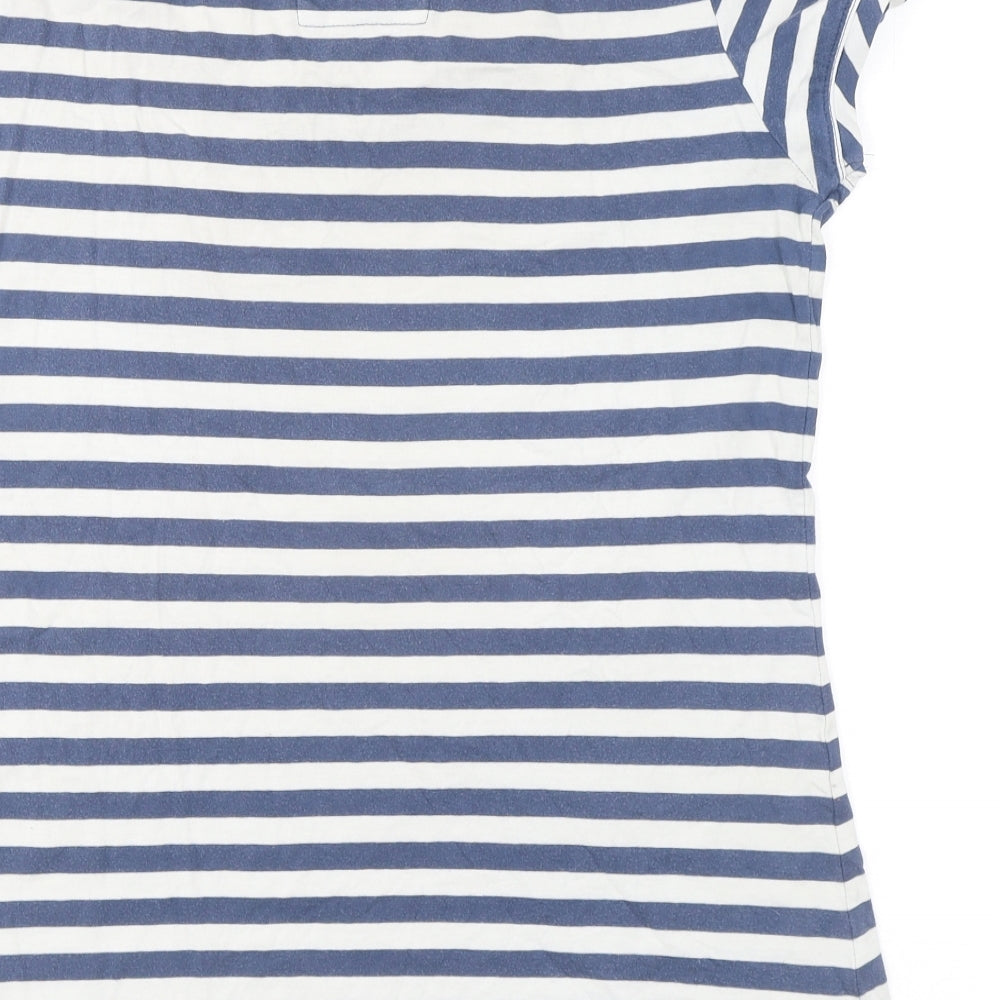 Fat Face Womens Blue Striped Cotton Basic T-Shirt Size 12 Scoop Neck