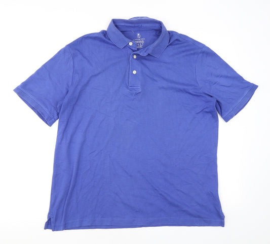 Lands' End Mens Blue Cotton Polo Size M Collared Button