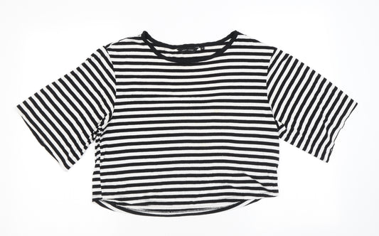 New Look Womens Black Striped Viscose Basic T-Shirt Size 12 Round Neck