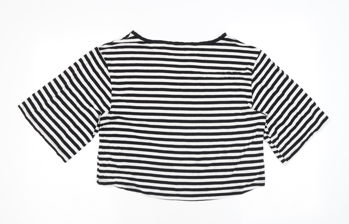 New Look Womens Black Striped Viscose Basic T-Shirt Size 12 Round Neck