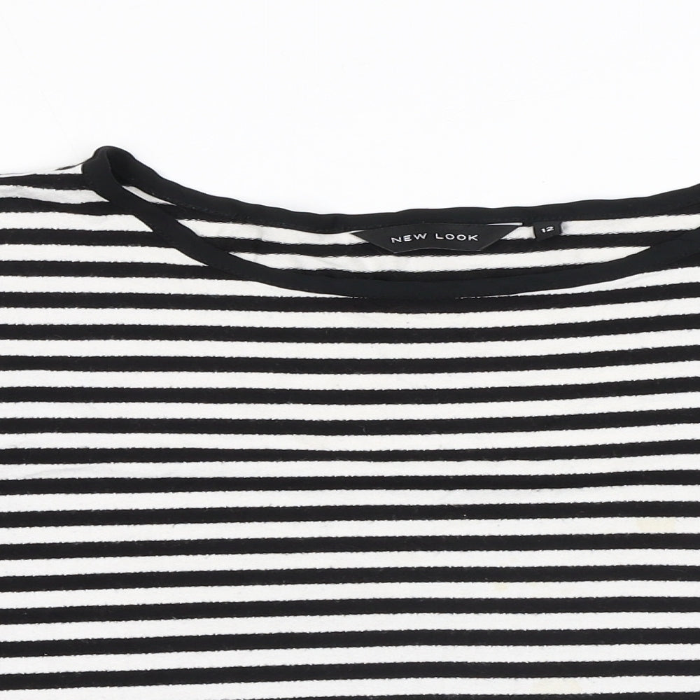 New Look Womens Black Striped Viscose Basic T-Shirt Size 12 Round Neck