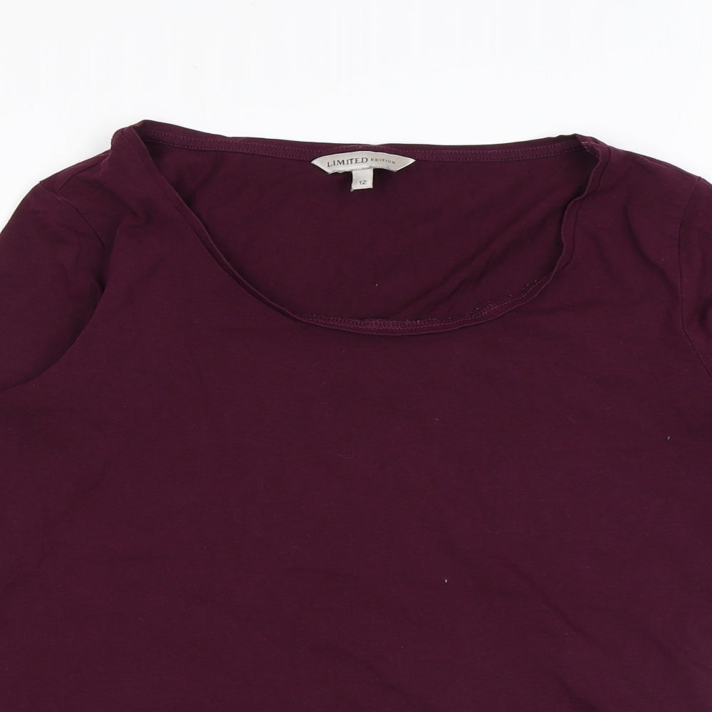 Marks and Spencer Womens Purple Cotton Basic T-Shirt Size 12 Scoop Neck