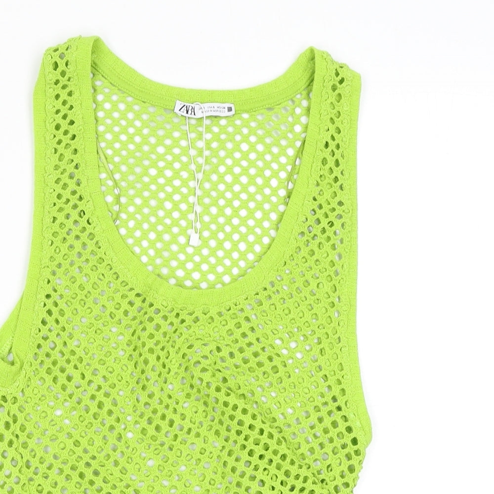 Zara Womens Green Polyester Basic Tank Size S Scoop Neck - Fishnet