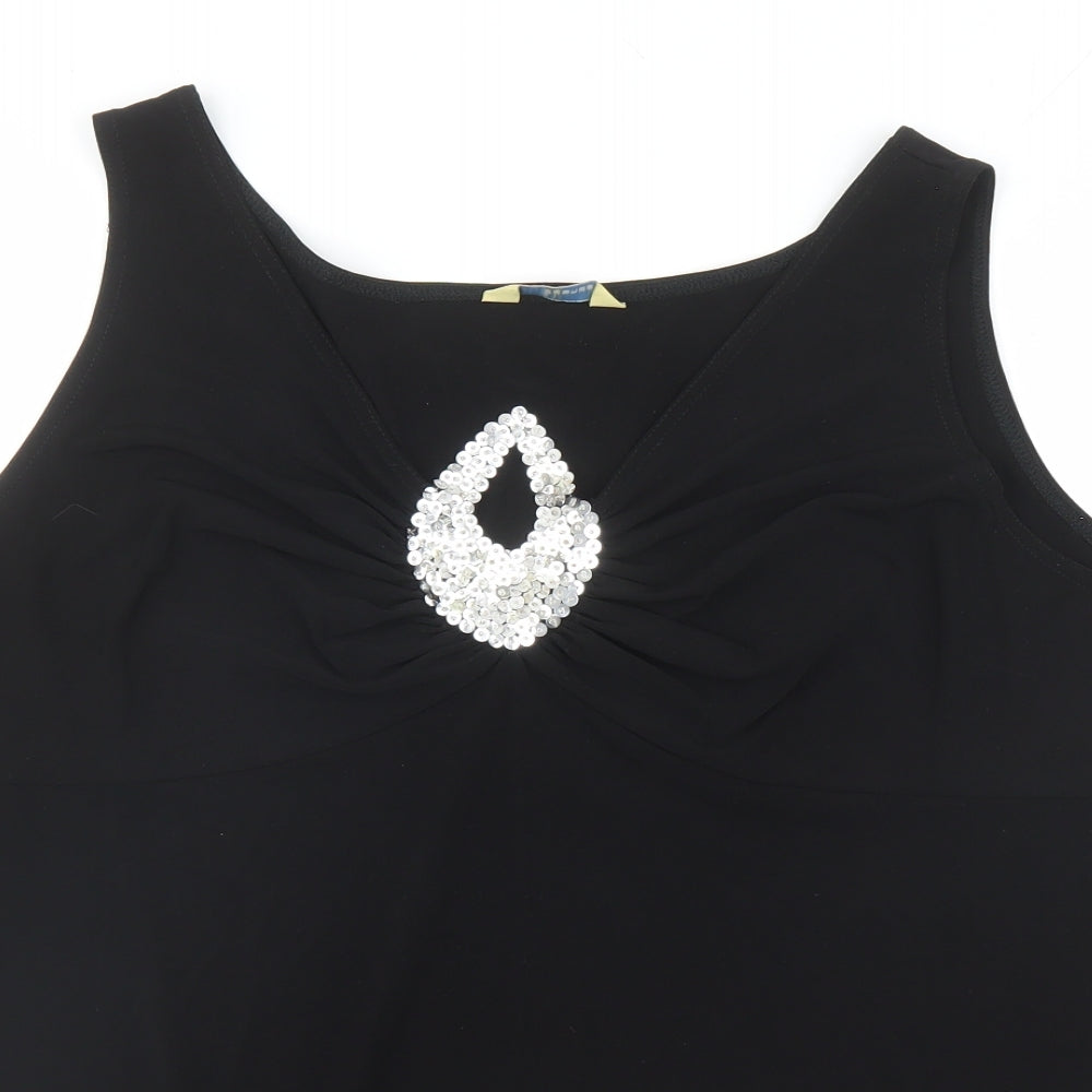 Agenda Womens Black Polyester Basic Tank Size 22 V-Neck - Sequin Detail