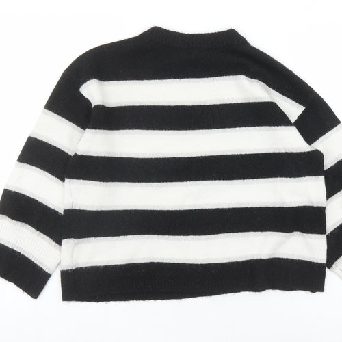 Divided by H&M Womens Black Round Neck Striped Acrylic Pullover Jumper Size S