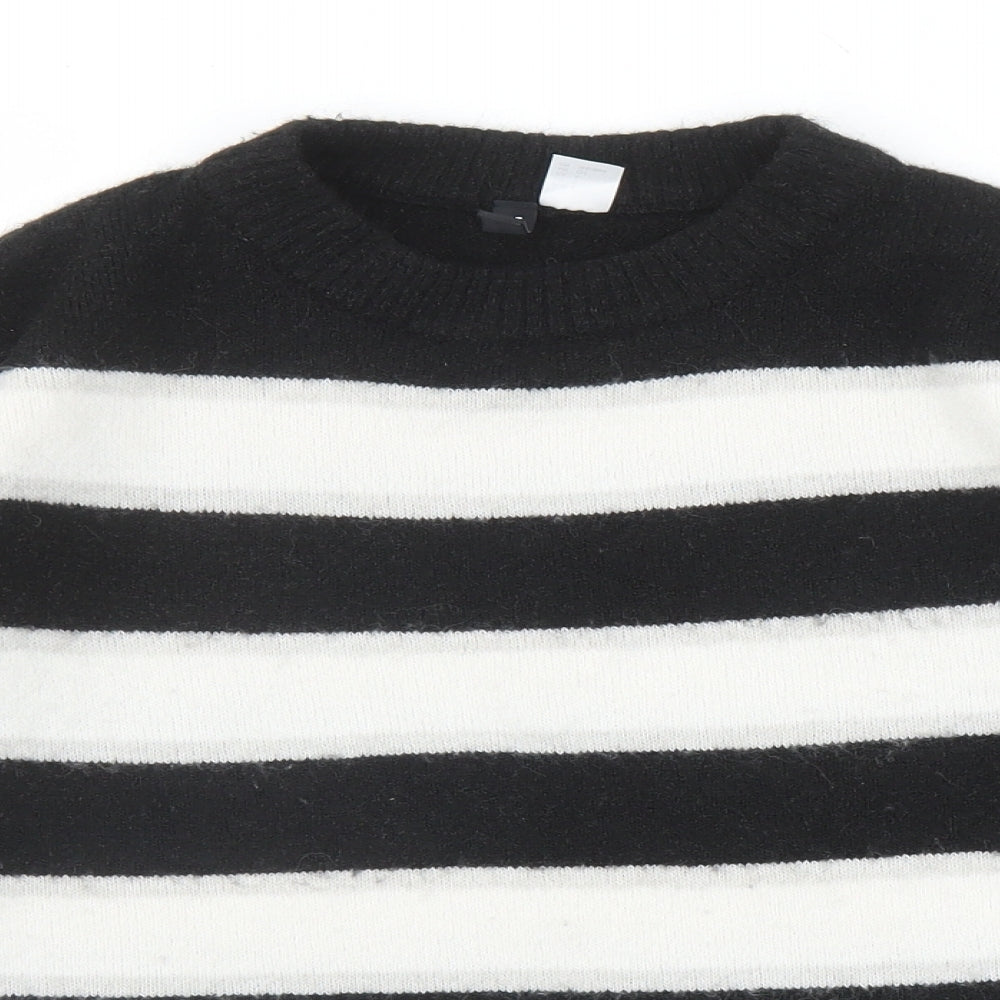 Divided by H&M Womens Black Round Neck Striped Acrylic Pullover Jumper Size S