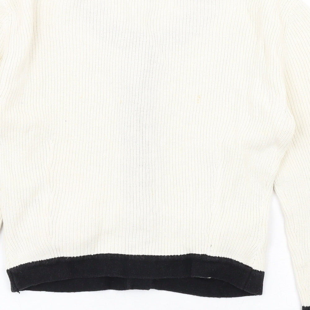 Divided by H&M Womens Ivory Round Neck Cotton Cardigan Jumper Size 8 - Bow detail