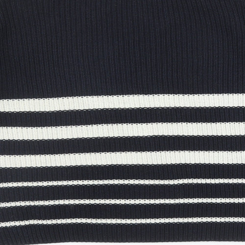 Zara Womens Blue Round Neck Striped Cotton Pullover Jumper Size S