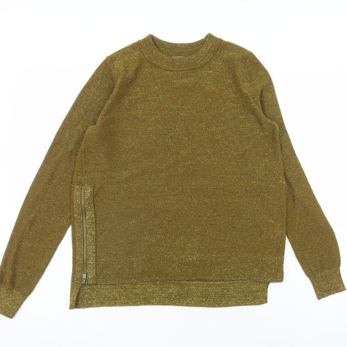 H&M Womens Gold Round Neck Polyester Pullover Jumper Size S - Side zip detail