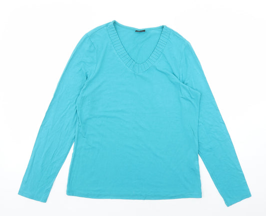 Lebek Womens Blue Viscose Basic T-Shirt Size 12 V-Neck
